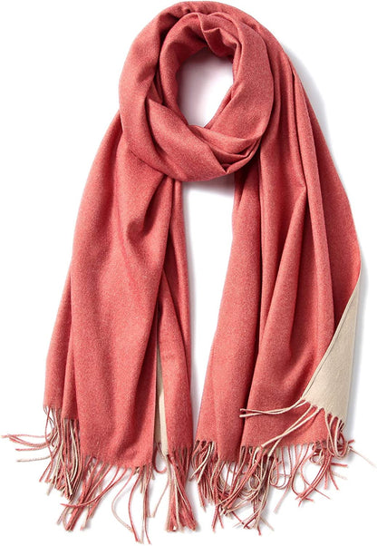 FORTREE Cashmere Feel Scarf - Lightweight Scarfs for Women, Large Soft 2 Tone Shawls and Wraps (10 Colors Available) Apparel & Accessories > Clothing Accessories > Scarves & Shawls FORTREE Coral and Ivory  