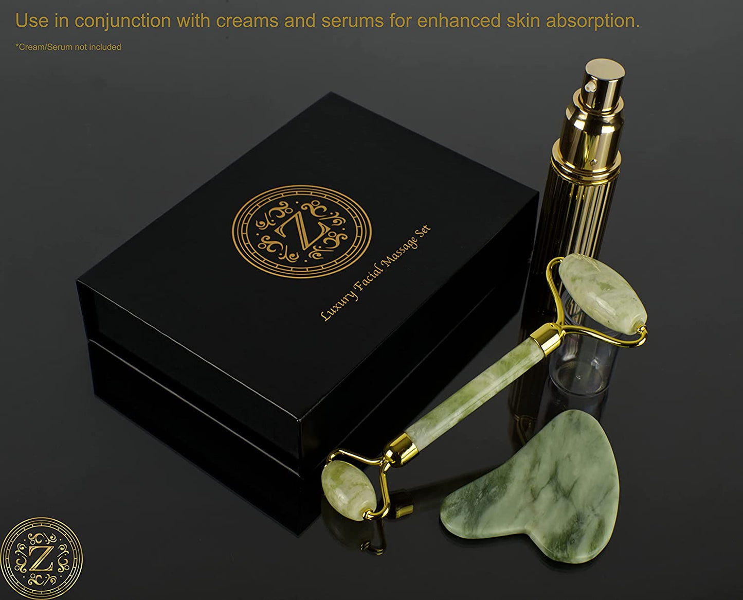 Jade Roller and Gua Sha Set - Luxury Facial Skincare Set by Zamlinco - Jade Stone Anti-Aging Skin Care Tools for Face, Eyes, Neck and Body | Reduce Fine Lines and Wrinkles Naturally Health & Beauty > Personal Care > Cosmetics > Cosmetic Tools > Skin Care Tools Zamlinco   