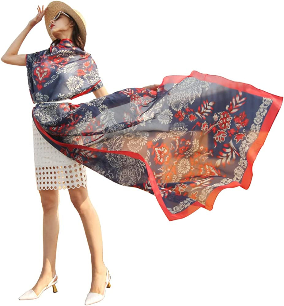 DANA XU Women'S Mulberry Satin Silk Fashion Summer Shawls Large Size Floral Scarf Oversize Soft Wraps for Evening Dresses Apparel & Accessories > Clothing Accessories > Scarves & Shawls DANA XU 28 Red&black  