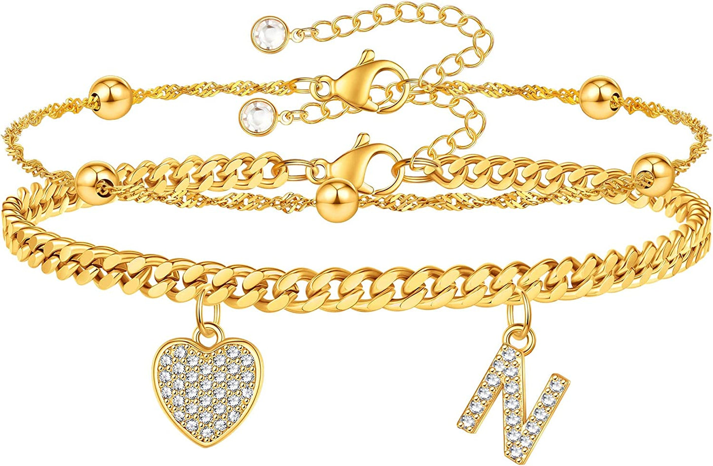 Gold Ankle Bracelets for Women 14K Gold Plated Heart Initial Cuban Link Anklets for Women Charm Gold Anklet for Women Summer Bracelets for Teen Girls Women Anklets Jewelry Apparel & Accessories > Jewelry > Anklets BRIJEWLIC N  