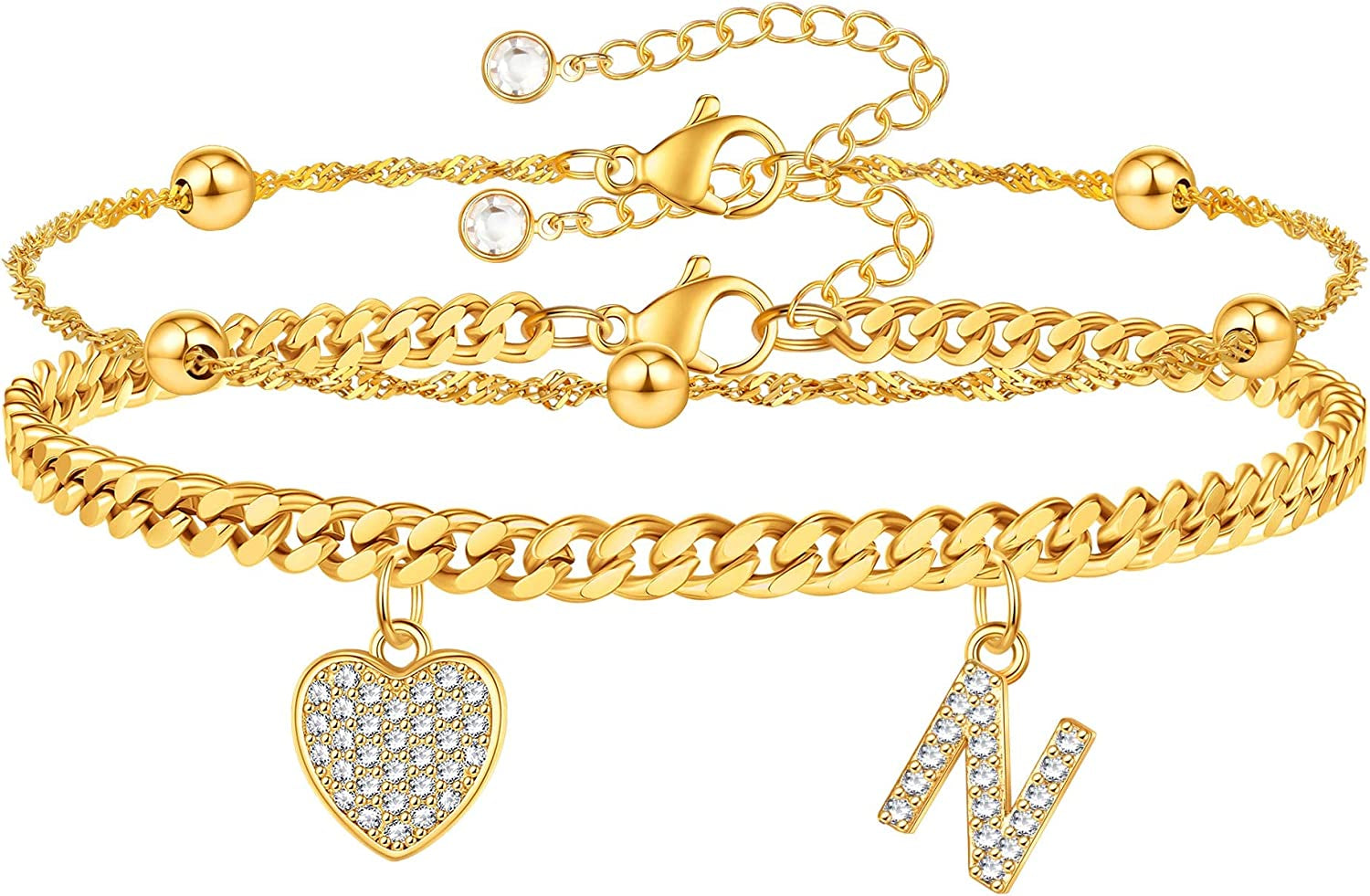 Gold Ankle Bracelets for Women 14K Gold Plated Heart Initial Cuban Link Anklets for Women Charm Gold Anklet for Women Summer Bracelets for Teen Girls Women Anklets Jewelry Apparel & Accessories > Jewelry > Anklets BRIJEWLIC N  