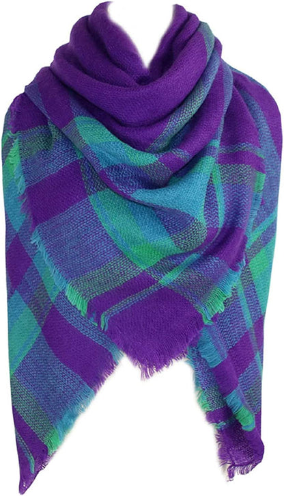 Plaid Scarf Soft Warm Tartan Shawl Cape Blanket Scarves Fashion Wrap Apparel & Accessories > Clothing Accessories > Scarves & Shawls vxsvxm Purple Green Peacock Blue  