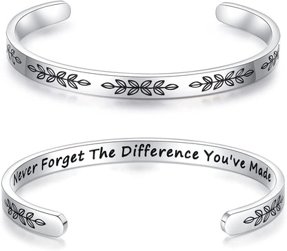 Aryahozel Motivational Cuff Bracelet for Women Girls, Personalized Jewelry Gifts for Her Daughter Mom Sister Niece Best Friends, Engraved Different Sayings Apparel & Accessories > Jewelry > Bracelets AryaHozel Retirement gifts-Never forget the difference you made  