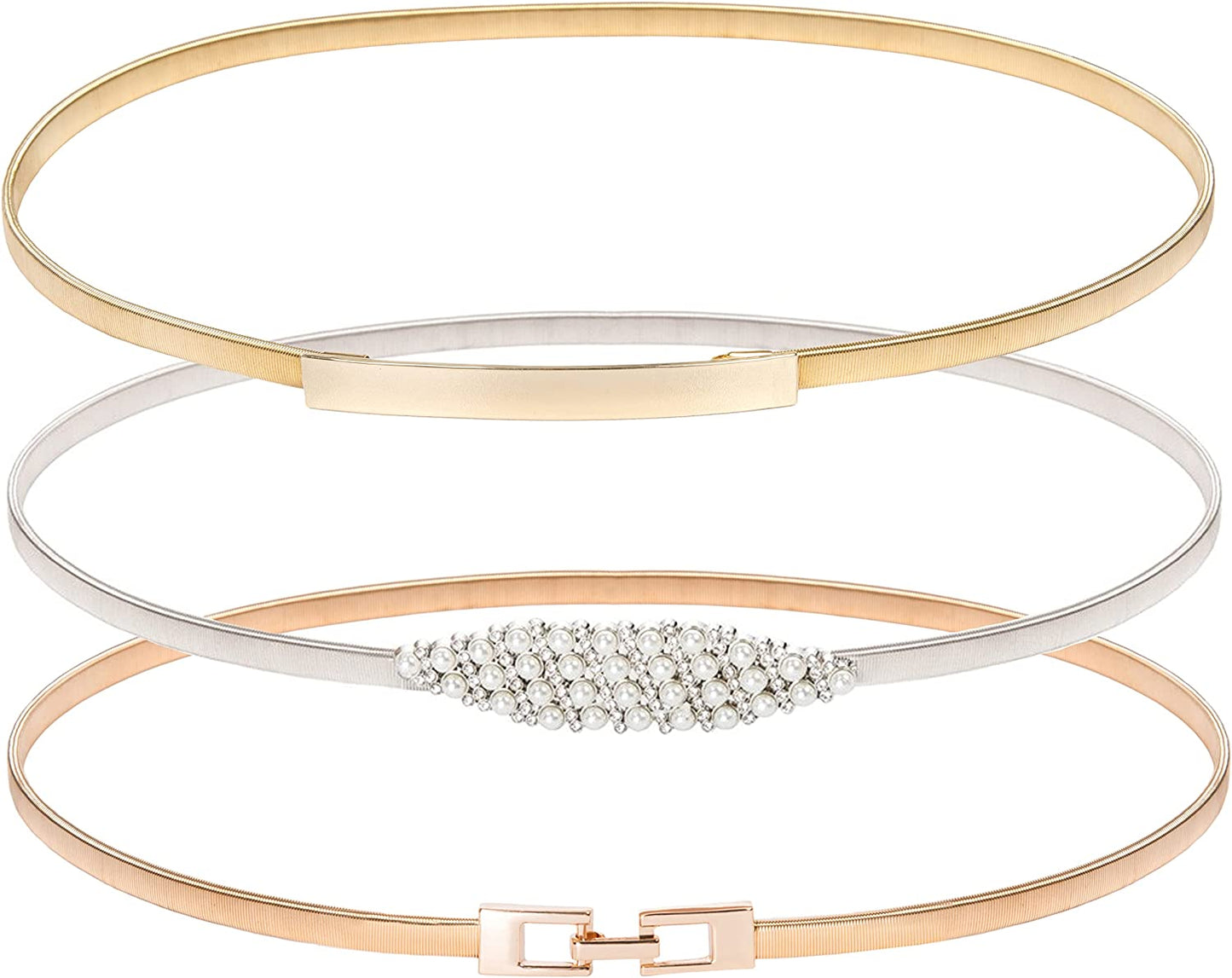 GRACE KARIN Women Skinny Metal Cinch Belt Gold Waistband Elastic Waist Belt CL633 Apparel & Accessories > Clothing Accessories > Belts GRACE KARIN 3 Pieces(style-9) Medium 