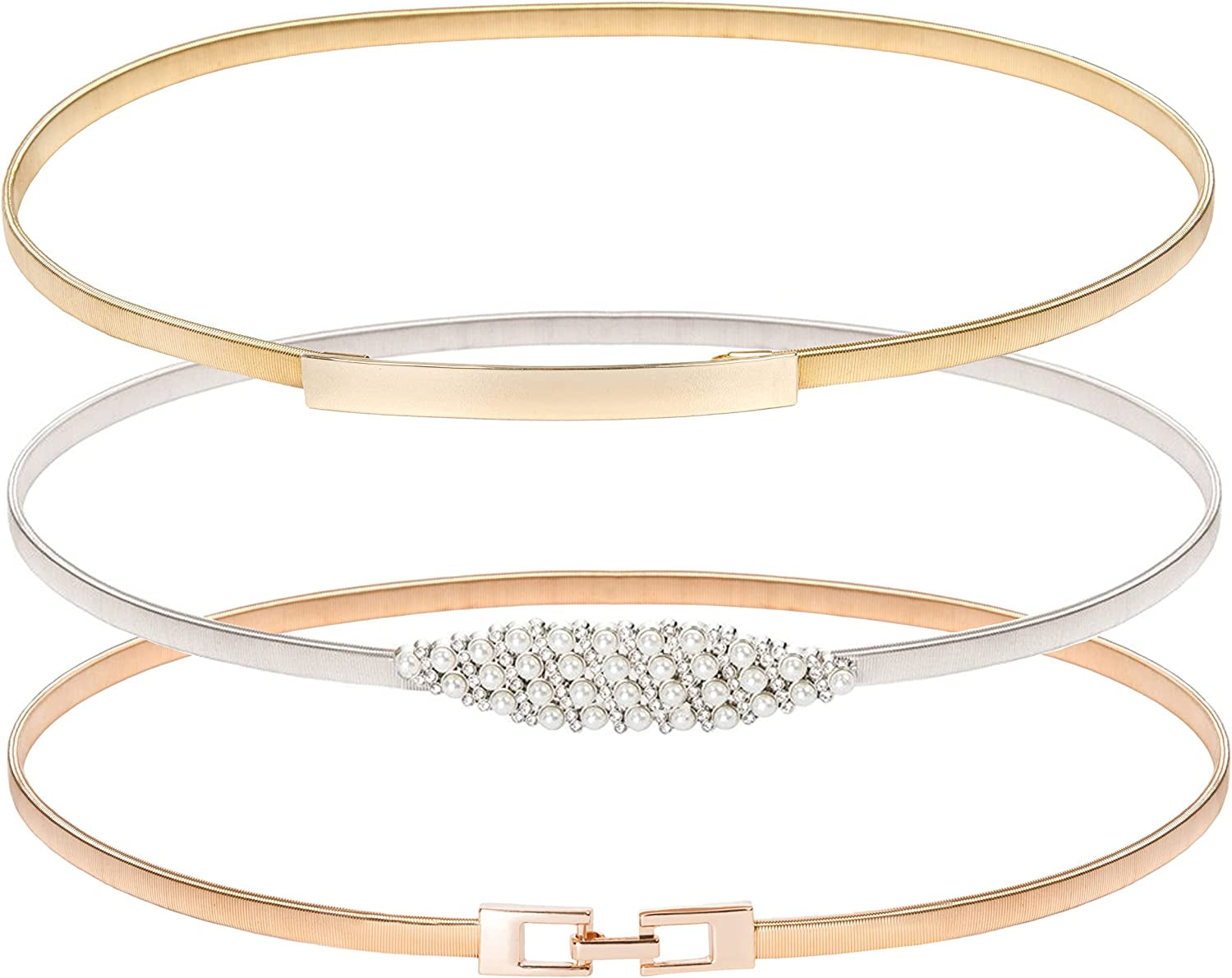 GRACE KARIN Women Skinny Metal Cinch Belt Gold Waistband Elastic Waist Belt CL633 Apparel & Accessories > Clothing Accessories > Belts GRACE KARIN 3 Pieces(style-9) Medium 