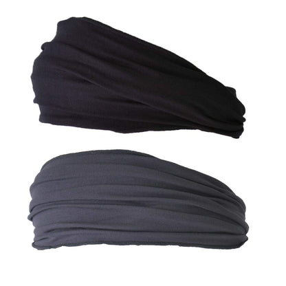 Mens Head Wraps Elastic Bandana - Japanese Headband Workout Women Hair Black Apparel & Accessories > Clothing Accessories > Bandanas & Headties CHARM Black & Dark Gray 2-Pack  