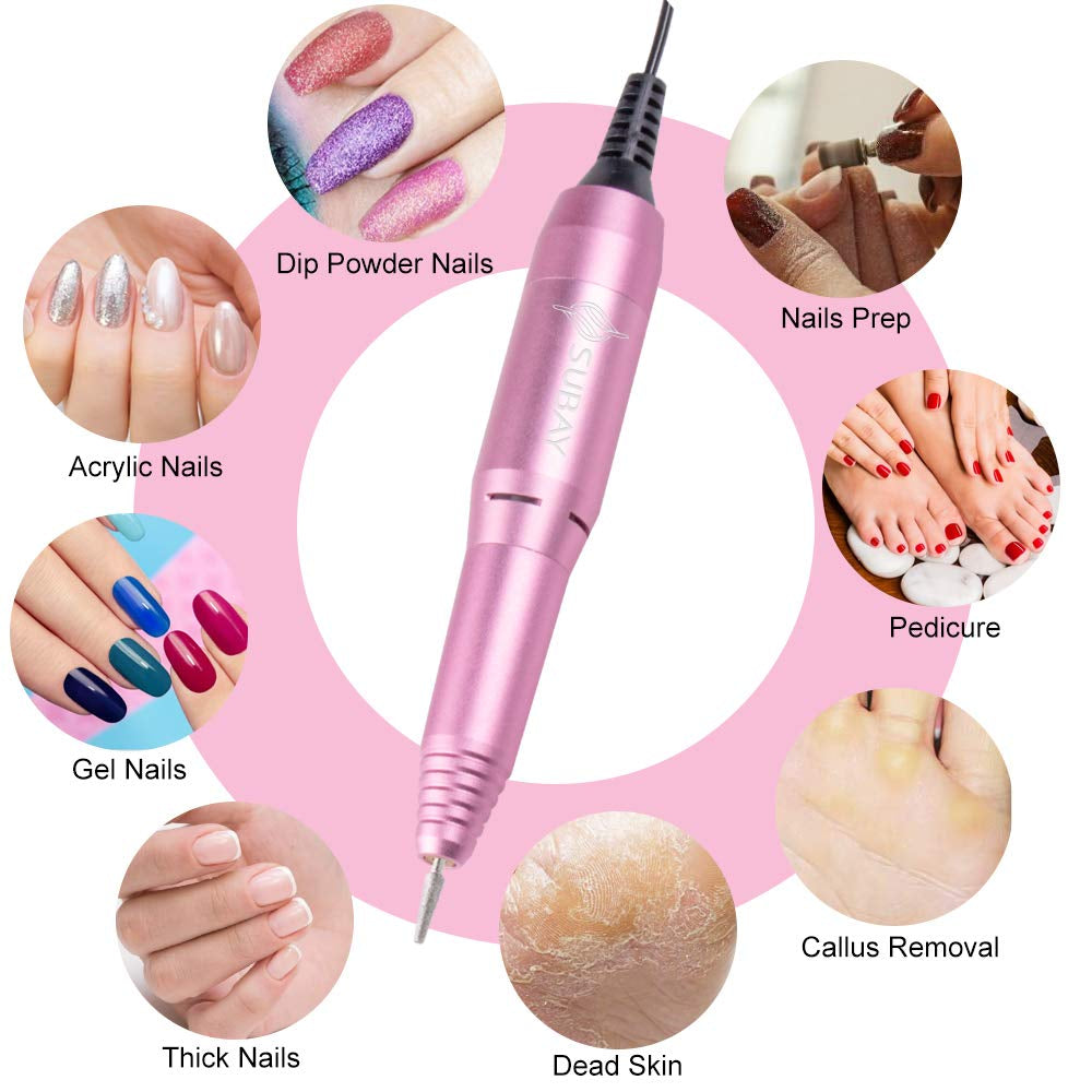 Subay Professional Finger Toe Nail Care Electric Nail Drill Machine Manicure Pedicure Kit Electric Nail Art File Drill with 1 Pack of Sanding Bands (Pink) Health & Beauty > Personal Care > Cosmetics > Cosmetic Tools > Nail Tools SUBAY   