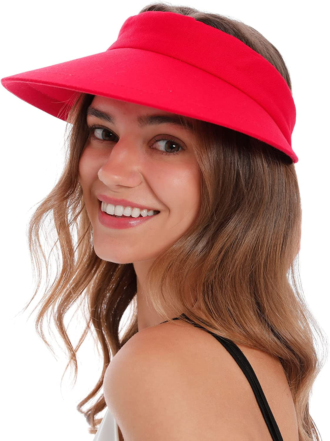 Simplicity Women'S UPF 50+ UV Protection Wide Brim Beach Sun Visor Hat Apparel & Accessories > Clothing Accessories > Hats Simplicity Red Without Bow  