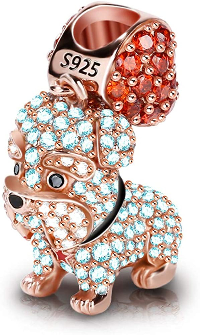 GNOCE Dog Charms 925 Sterling Silver Corgi Schnauzer Poodle Pendant Dangle Animal Beads Charms Fit All Bracelets & Necklaces Best Gift for Mom Friends Girls Who like Dogs Apparel & Accessories > Jewelry > Bracelets GNOCE   