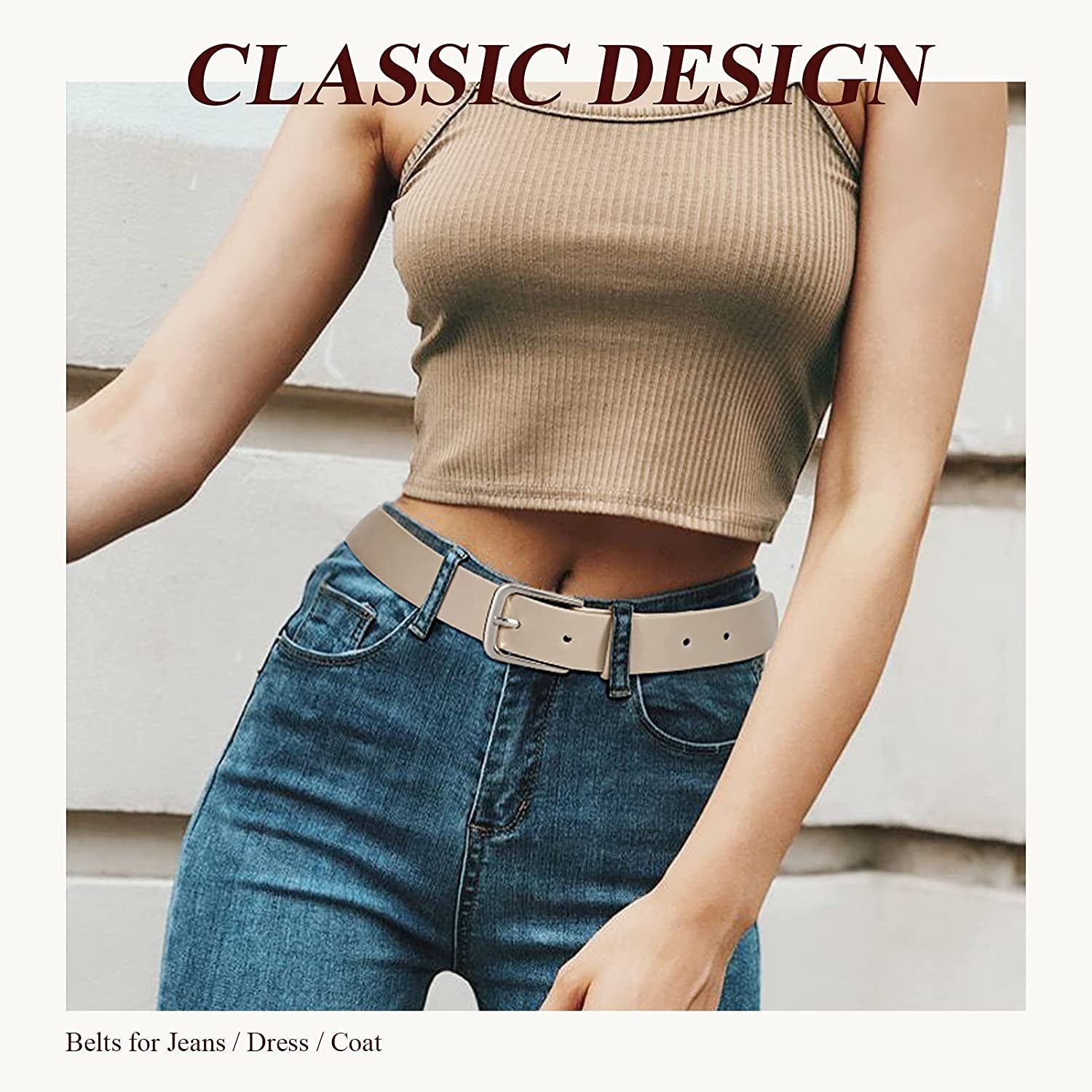 Women Casual Leather Belt for Jeans Pants, Fashion Ladies Girls Waist Dress Belt Apparel & Accessories > Clothing Accessories > Belts WHIPPY   