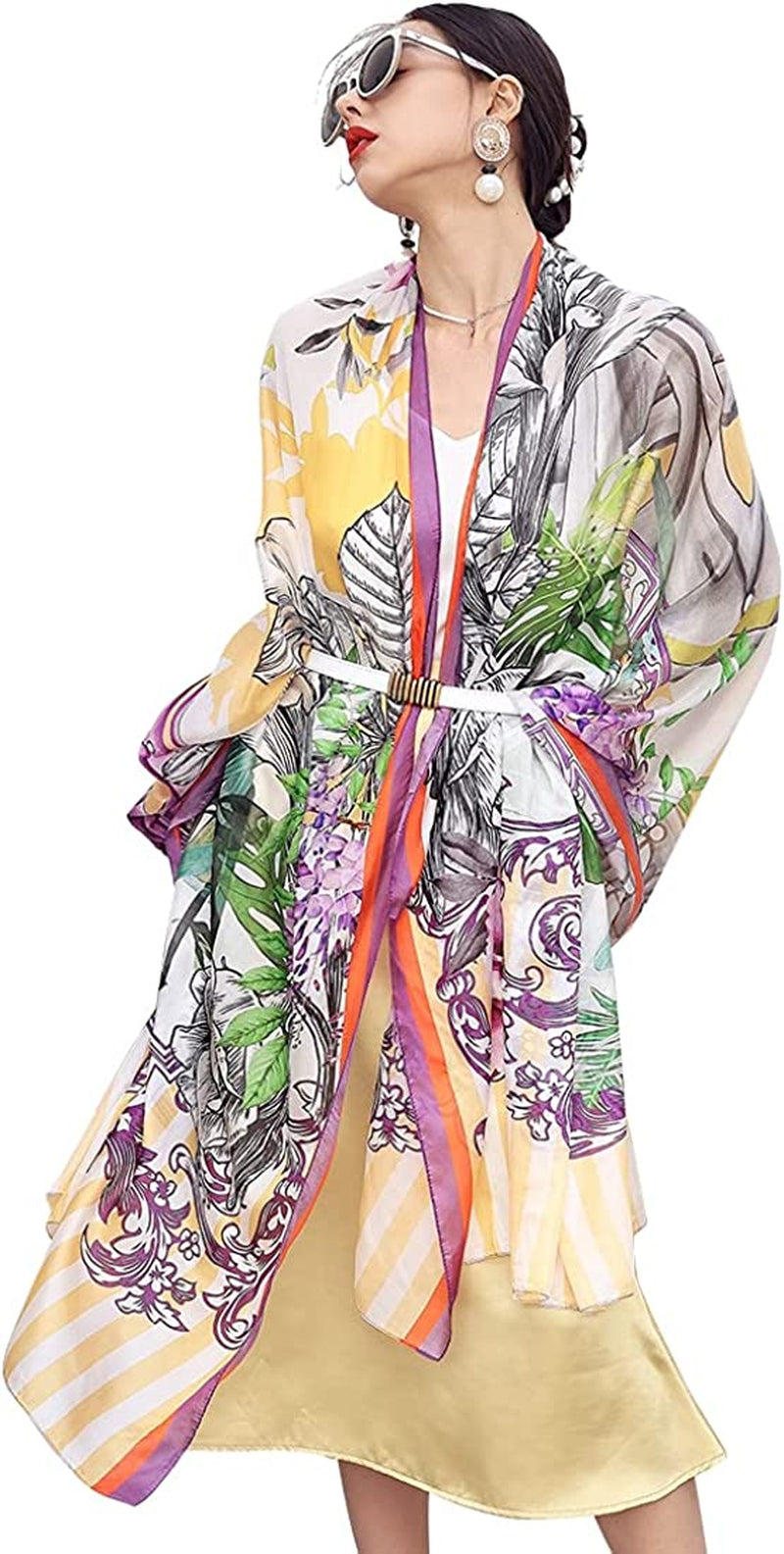 DANA XU Long Silk Fashion Oblong Floral Oversize Soft Scarf Wedding Shawls Beach Wraps Bandana Scarves for Women Apparel & Accessories > Clothing Accessories > Scarves & Shawls DANA XU 44 Multicolor  
