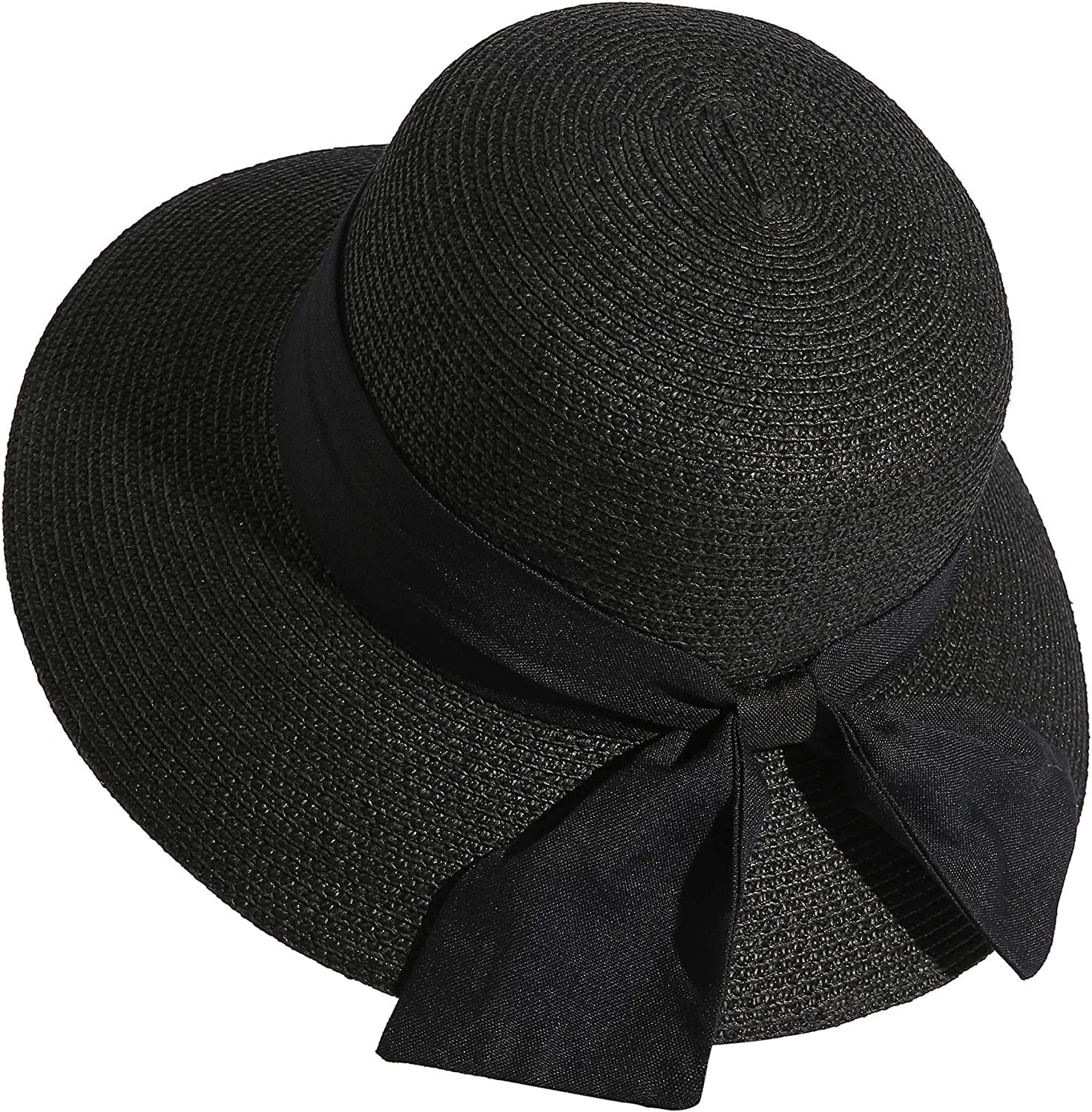 Lanzom Sun Hats for Women Wide Brim Straw Hat Summer Beach Hat Foldable Packable Cap for Travel Outdoor Apparel & Accessories > Clothing Accessories > Hats Lanzom Style F-black One Size 