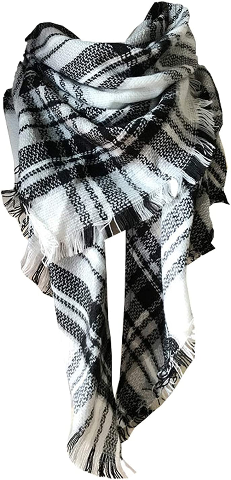 Wander Agio Womens Warm Long Shawl Winter Wraps Large Scarves Knit Cashmere Feel Plaid Triangle Scarf Apparel & Accessories > Clothing Accessories > Scarves & Shawls Wander Agio White Grey Colour 5  