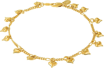 LIFETIME JEWELRY Dangling Hearts Anklet for Women & Teen Girls 24K Gold Plated Apparel & Accessories > Jewelry > Anklets Lifetime Products Group 10 Inches  