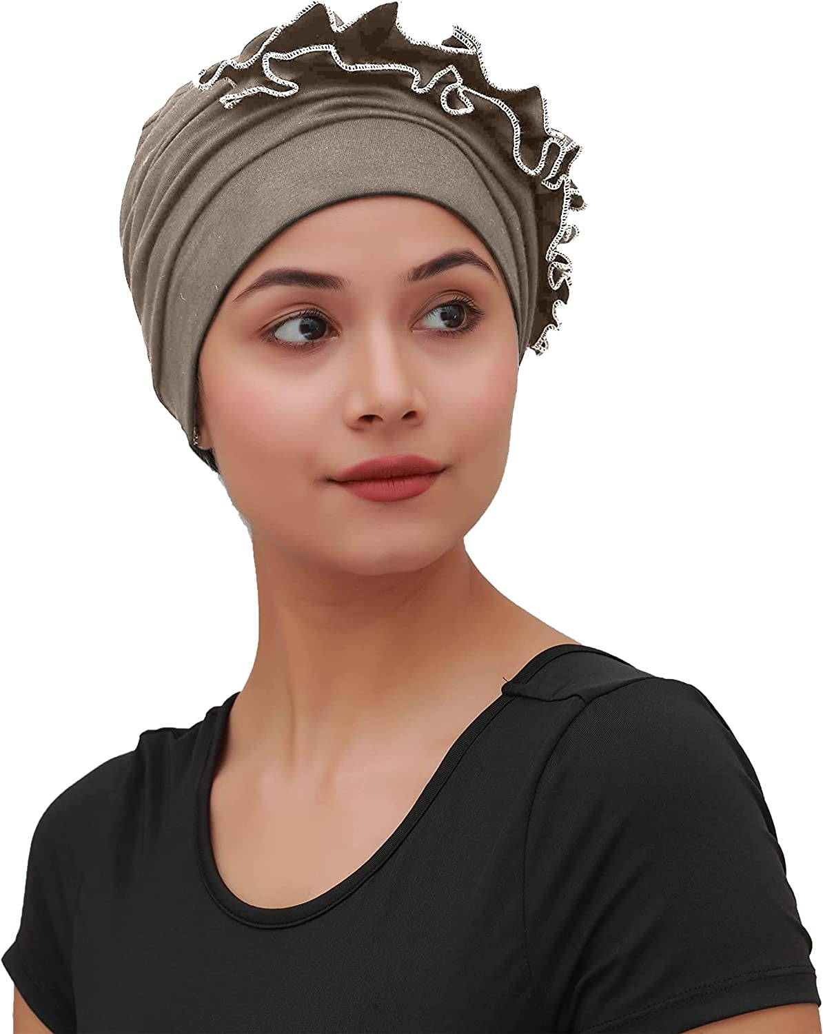 SAKUCHI Women Chemo 2 Piece Ruffle Cap & Band for Cancer Hair Loss Women Silky Soft Bamboo Headwear (2 Piece) Apparel & Accessories > Clothing Accessories > Headwear SAKUCHI Champagne  