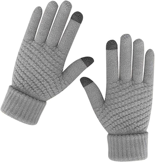 Women Winter Warm Touch Screen Gloves Knitted Soft Elastic Thick Gloves for Clod Weather Apparel & Accessories > Clothing Accessories > Gloves & Mittens Muryobao Gray  