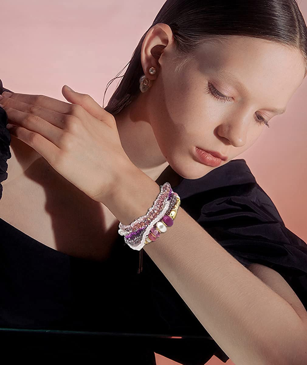 SAMOCO 9 Sets Bohemian Stackable Bead Bracelets for Women Stretch Multilayered Bracelet Set Multicolor Jewelry Apparel & Accessories > Jewelry > Bracelets SAMOCO   