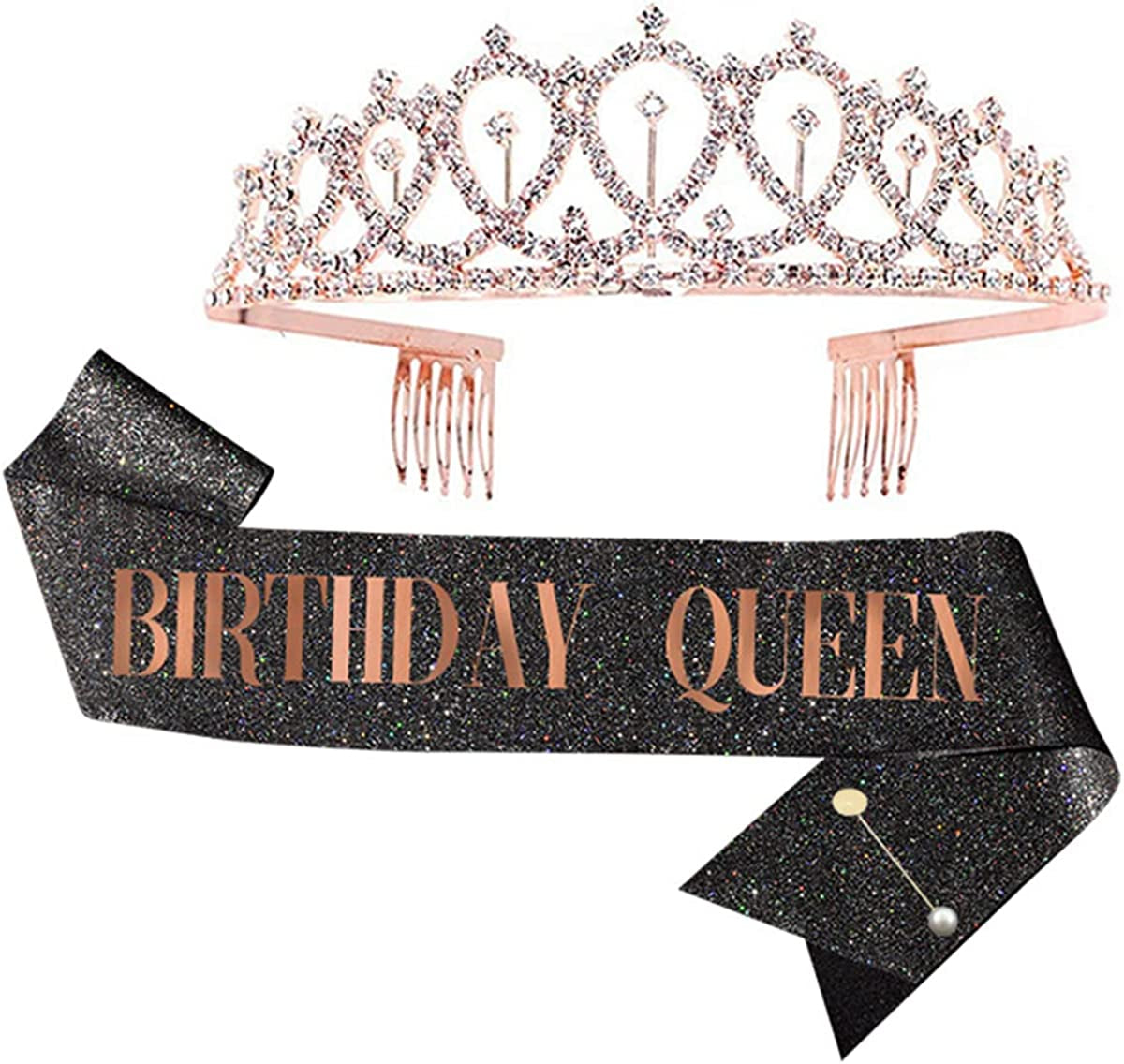 LATFZ Birthday Bitch Sash & Crown Tiara Kit - Black Glitter Birthday Sash Birthday Gifts for Women Birthday Party Supplies Apparel & Accessories > Clothing Accessories > Sashes LATFZ Birthday Queen,black  