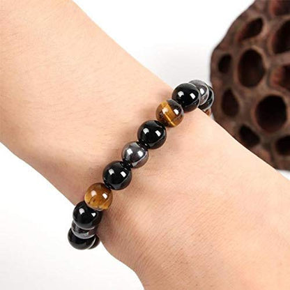 Triple Protection Bracelet - for Protection - Bring Luck and Prosperity - Hematite - Black Obsidian - Tiger Eye - Stone Bracelets Apparel & Accessories > Jewelry > Bracelets Crystal Agate Bracelets   