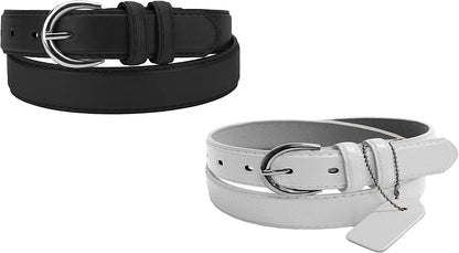 Women'S Casual Solid Colors Faux Leather 1" Belt with Single Prong Buckle Apparel & Accessories > Clothing Accessories > Belts JOTW Black & White Medium 
