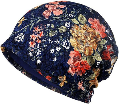 Glamorstar Floral Lace Beanie Hat Chemo Cap Stretch Slouchy Turban Headwear Apparel & Accessories > Clothing Accessories > Headwear Glamorstar Rose Sapphire One Size 