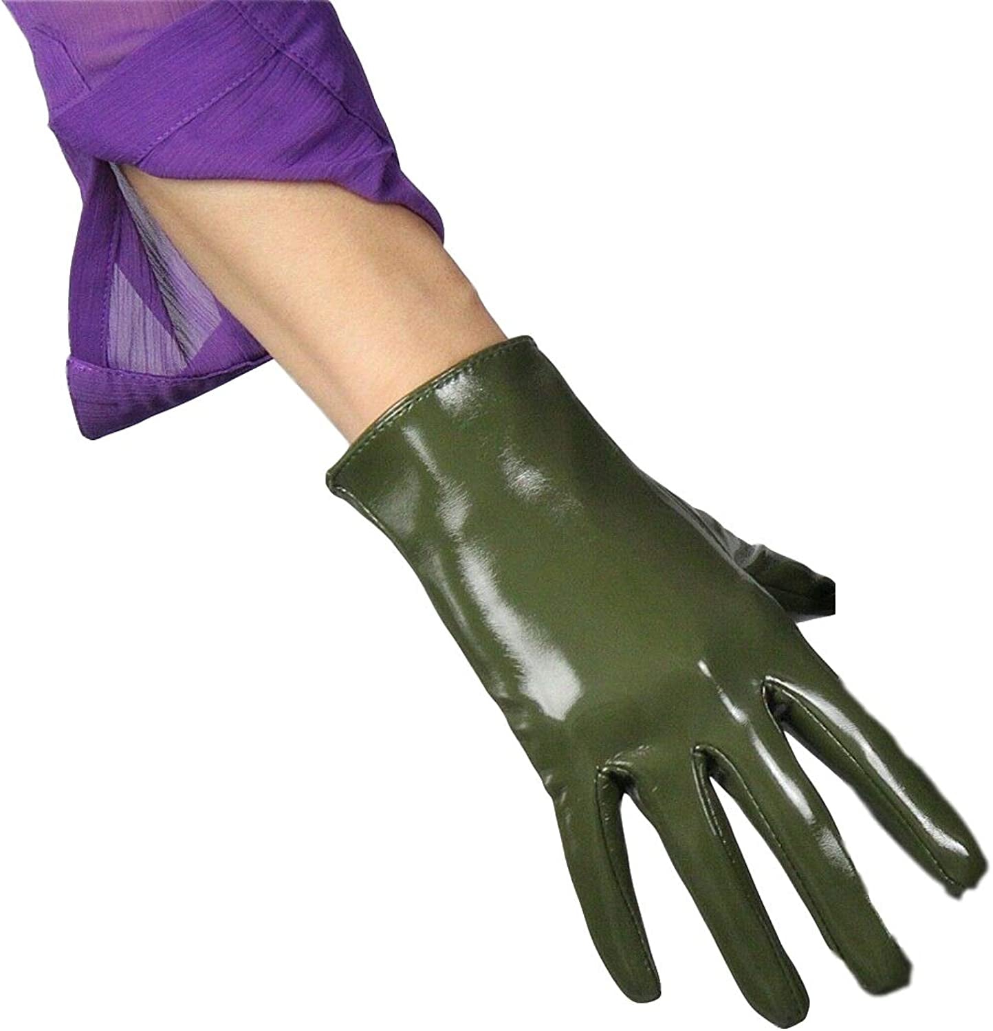 Dooway Women'S Short Dress Leather Gloves for Evening Costumes Daily Faux Leather PU 21Cm Apparel & Accessories > Clothing Accessories > Gloves & Mittens DooWay Olive  
