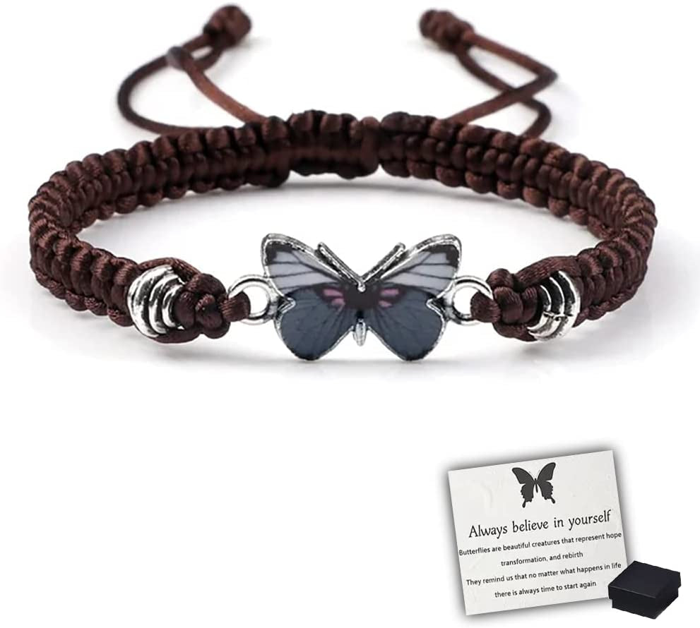 Butterfly Charm Bracelet, Adjustable Hand Woven Bracelets, Cute Butterfly Charm Bracelets, Bracelet Suitable for Family Butterfly Jewelry (Silver) Apparel & Accessories > Jewelry > Bracelets KKLM Brown D  