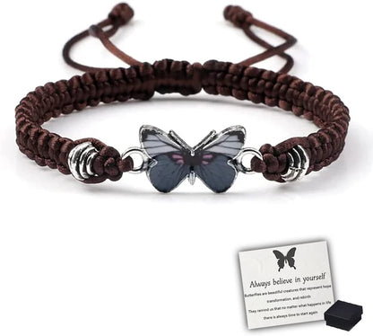 Butterfly Charm Bracelet, Adjustable Hand Woven Bracelets, Cute Butterfly Charm Bracelets, Bracelet Suitable for Family Butterfly Jewelry (Silver) Apparel & Accessories > Jewelry > Bracelets KKLM Brown D  