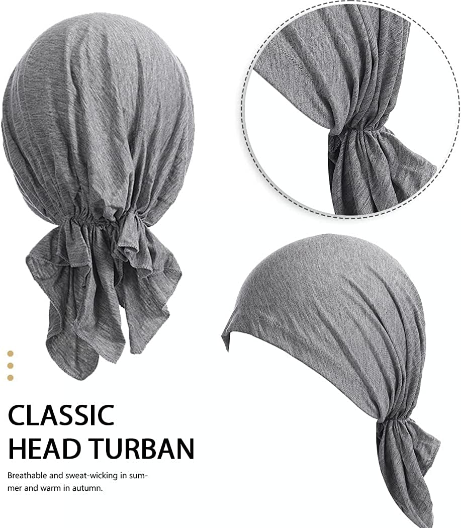 GORTIN Chemo Headwear Black Turban Headscarfs Cancer Slip on Headwear for Hair Loss Pre-Tied Sleep Beanie Headwraps for Women Apparel & Accessories > Clothing Accessories > Headwear GORTIN   