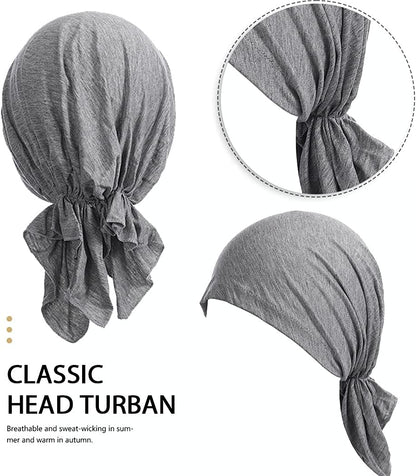 GORTIN Chemo Headwear Black Turban Headscarfs Cancer Slip on Headwear for Hair Loss Pre-Tied Sleep Beanie Headwraps for Women Apparel & Accessories > Clothing Accessories > Headwear GORTIN   