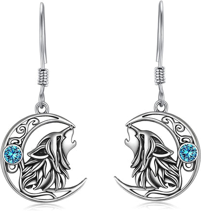 POPKIMI Christmas Gifts Dangle Earrings Frog/Wolf/Dragonfly/Dog Cat Pet Paw Print/Hummingbird /Sea Turtle/Sloth Dangle Drop Hook Earrings Opal Crystal Sterling Silver Cute Animal Dangle Earrings Animal Jewelry Birthday Christmas Gift Apparel & Accessories > Jewelry > Earrings POPKIMI Wolf  