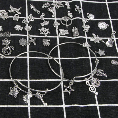 UPINS 30Pcs Silver Expandable Blank Bracelets Adjustable Wire Bangles with 100Pcs Tibetan Silver Charms, 200Pcs Open Jump Rings for Jewelry Making Apparel & Accessories > Jewelry > Bracelets UPINS   