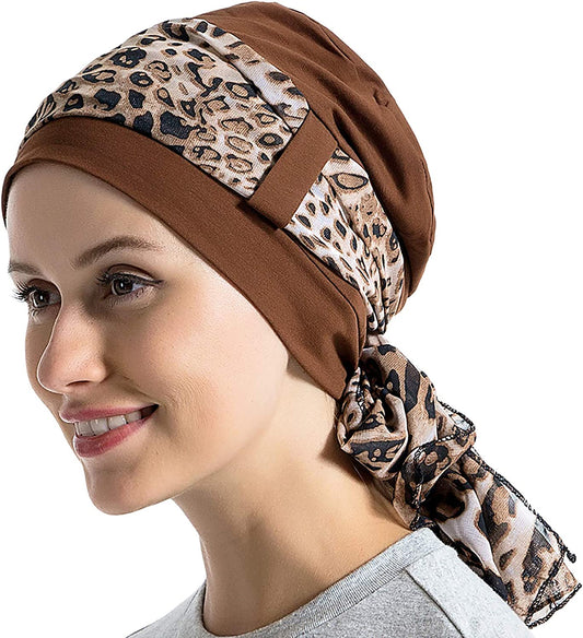 Bamboo Cotton Liner Chemo Headwear for Womenwith Silky Scarfs for Cancer Hair Loss Sleep Caps Beanie Coffee Apparel & Accessories > Clothing Accessories > Headwear JarseHera   