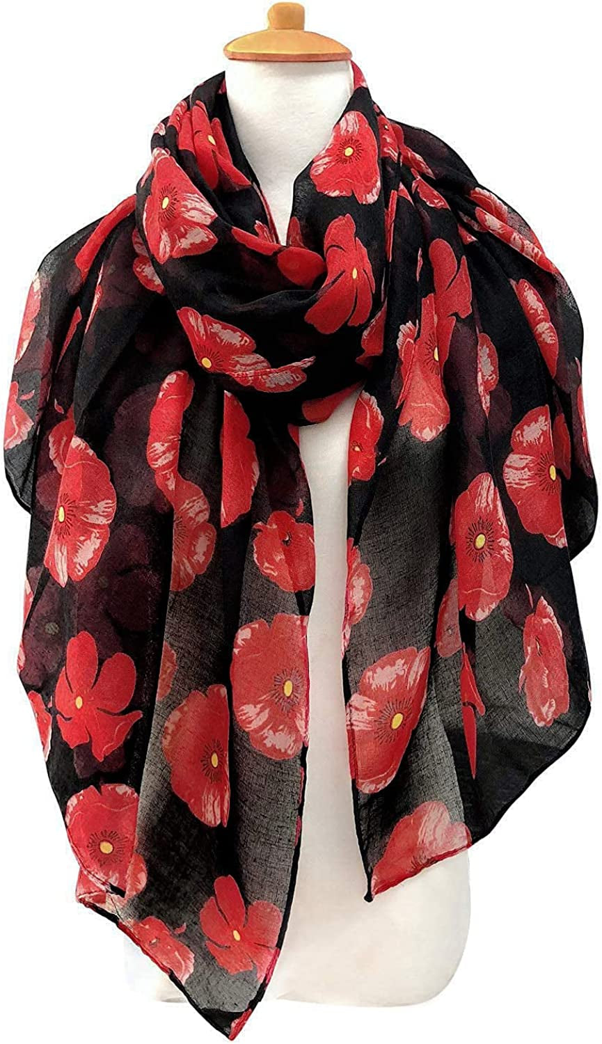 GERINLY Red Poppy Flower Scarfs for Women Lightweight Florals Shawl Wraps Spring Travel Accessory Apparel & Accessories > Clothing Accessories > Scarves & Shawls GERINLY   
