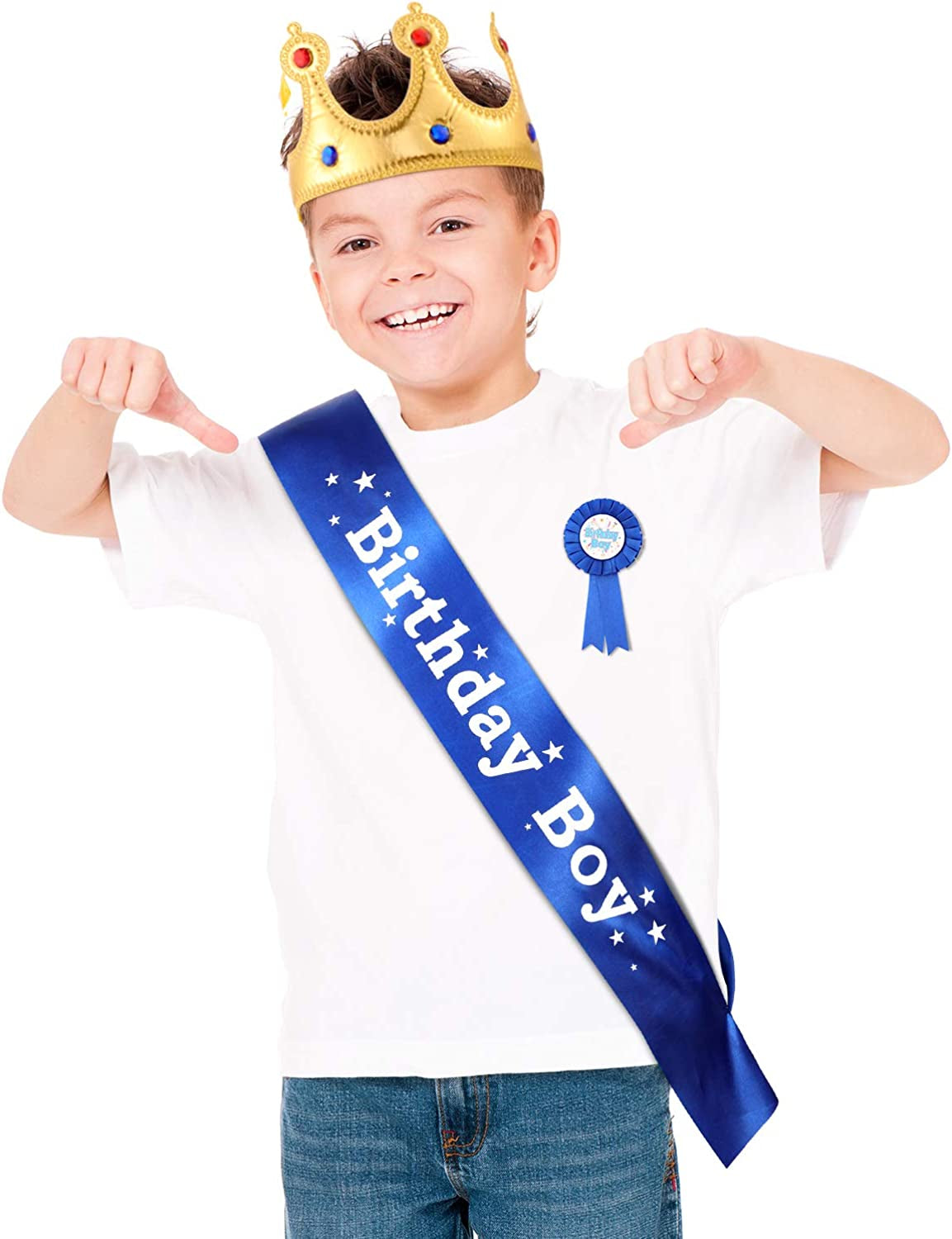 Birthday King Crown, Birthday Sash and Button Pins Birthday Party Accessory Set for Boys Kids Theme Birthday Dress Birthday Party Decoration Apparel & Accessories > Clothing Accessories > Sashes WILLBOND   