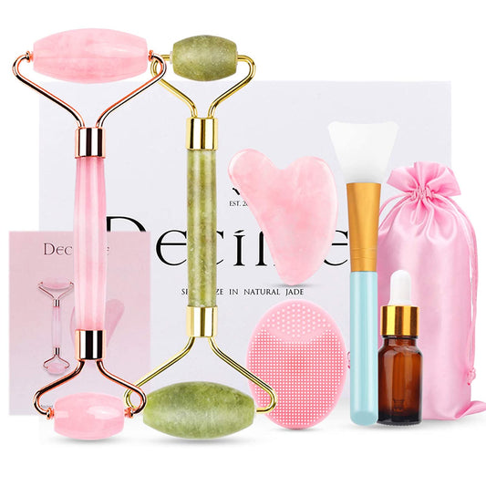 Deciniee Jade Roller for Face,Gua Sha Massage Tool,Rose Quartz Jade Roller and Gua Sha 6 in 1 Face Massager Women Gift Set,Anti-Aging Authentic Facial Beauty Roller-Rejuvenate Skin and Remove Wrinkles Health & Beauty > Personal Care > Cosmetics > Cosmetic Tools > Skin Care Tools Deciniee   