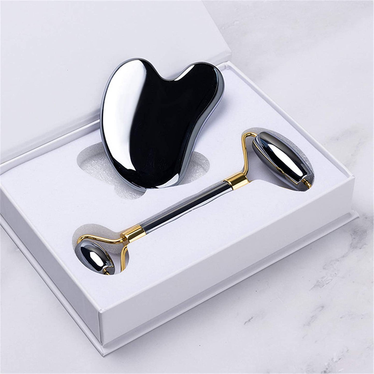 HOTACE Face Jade Roller Gua Sha Set Facial Beauty Roller Skin Care Tools Terahertz Energy Stone Massager for Face, Eyes, Neck, Finger Set Health & Beauty > Personal Care > Cosmetics > Cosmetic Tools > Skin Care Tools HOTACE   