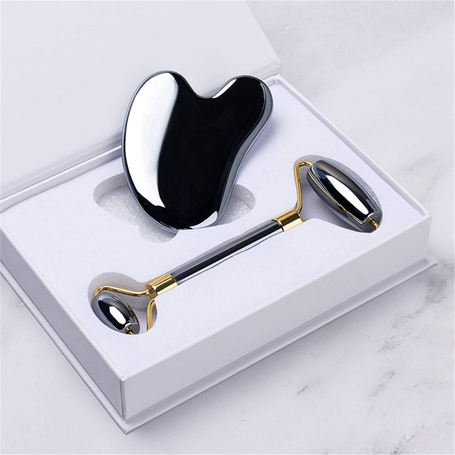 HOTACE Face Jade Roller Gua Sha Set Facial Beauty Roller Skin Care Tools Terahertz Energy Stone Massager for Face, Eyes, Neck, Finger Set Health & Beauty > Personal Care > Cosmetics > Cosmetic Tools > Skin Care Tools HOTACE   