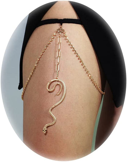 Snake Leg Chain for Women Thigh Chain for Girls Gold Snake Pendant Boho Body Chain for Beach Summer Holiday Apparel & Accessories > Jewelry > Body Jewelry HUASAI Coiled Snake Gold  