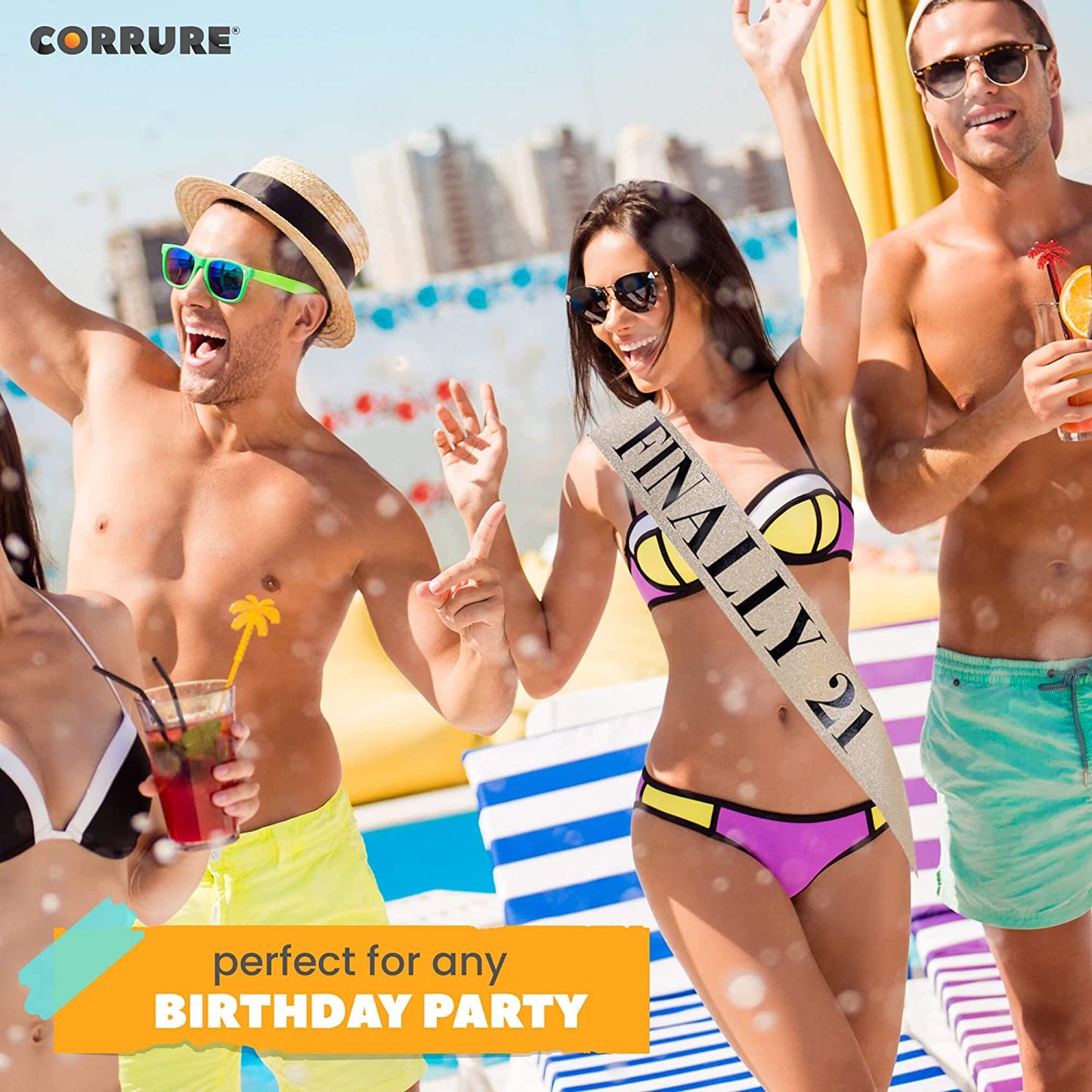 CORRURE 'Finally 21' Birthday Sash with Glitter - Gold Sash with Black Foil 21St Birthday Sash for Men and Women - Ideal Twenty One Sash Party Favors Supplies and Decorations for Your 21 Bday Party Apparel & Accessories > Clothing Accessories > Sashes Pego Brands General   