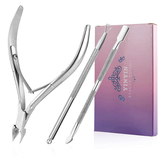 Cuticle Trimmer with Cuticle Pusher -YINYIN Cuticle Remover Cuticle Nippers Professional Stainless Steel Cuticle Pusher and Cutter Clippers Durable Pedicure Manicure Tools for Fingernails and Toenails Health & Beauty > Personal Care > Cosmetics > Cosmetic Tools > Nail Tools YINYIN Silver  
