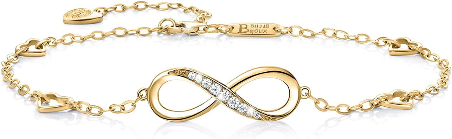 Billie Bijoux Womens 925 Sterling Silver Infinity Anklet Bracelet Endless Love Symbol Charm Adjustable Large Bracelet Mother'S Day Gift for Women Apparel & Accessories > Jewelry > Anklets Billie Bijoux C- Gold  