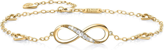 Billie Bijoux Womens 925 Sterling Silver Infinity Anklet Bracelet Endless Love Symbol Charm Adjustable Large Bracelet Mother'S Day Gift for Women Apparel & Accessories > Jewelry > Anklets Billie Bijoux C- Gold  