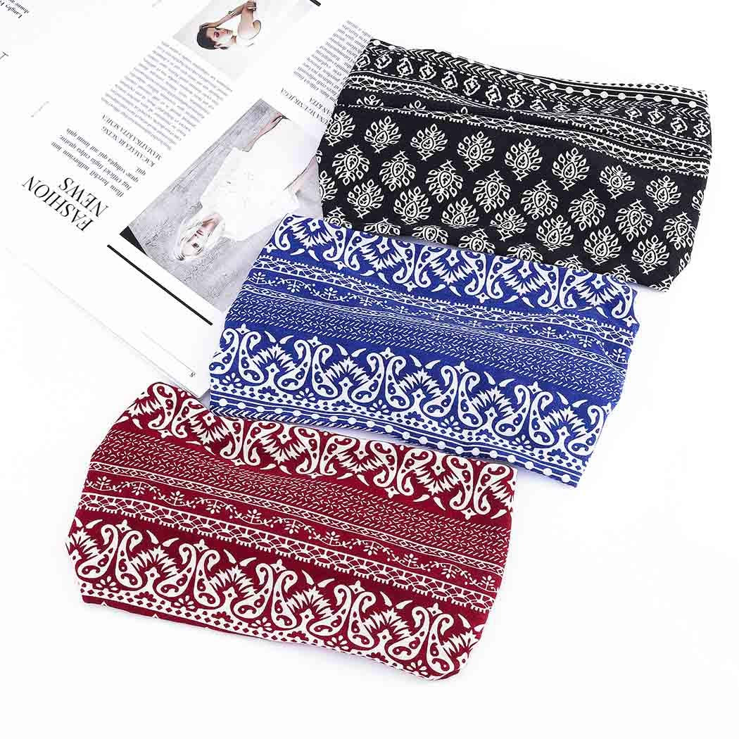 Bohend Boho Headbands Wide Knotted Hair Bands Fashion Printing Bandeau Travel Stretchy Cotton Headband Sport Yoga Hair Accessories for Women and Girls (A) Apparel & Accessories > Clothing Accessories > Bandanas & Headties Bohend   