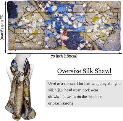 Silk Scarf for Women Fashion Long Satin Lightweight Large Shawl Wrap Printed Sleep 70''X35'' Apparel & Accessories > Clothing Accessories > Scarves & Shawls KYLIE MAX   