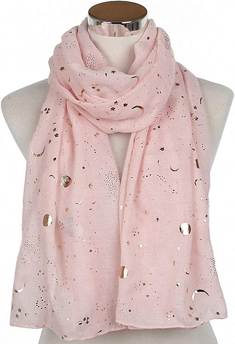 Tinpia Fashion Scarf for Women, Lightweight Colorful Shawl with Star Moon Pattern for Girls Ladies Women Apparel & Accessories > Clothing Accessories > Scarves & Shawls Tinpia Pink One Size 
