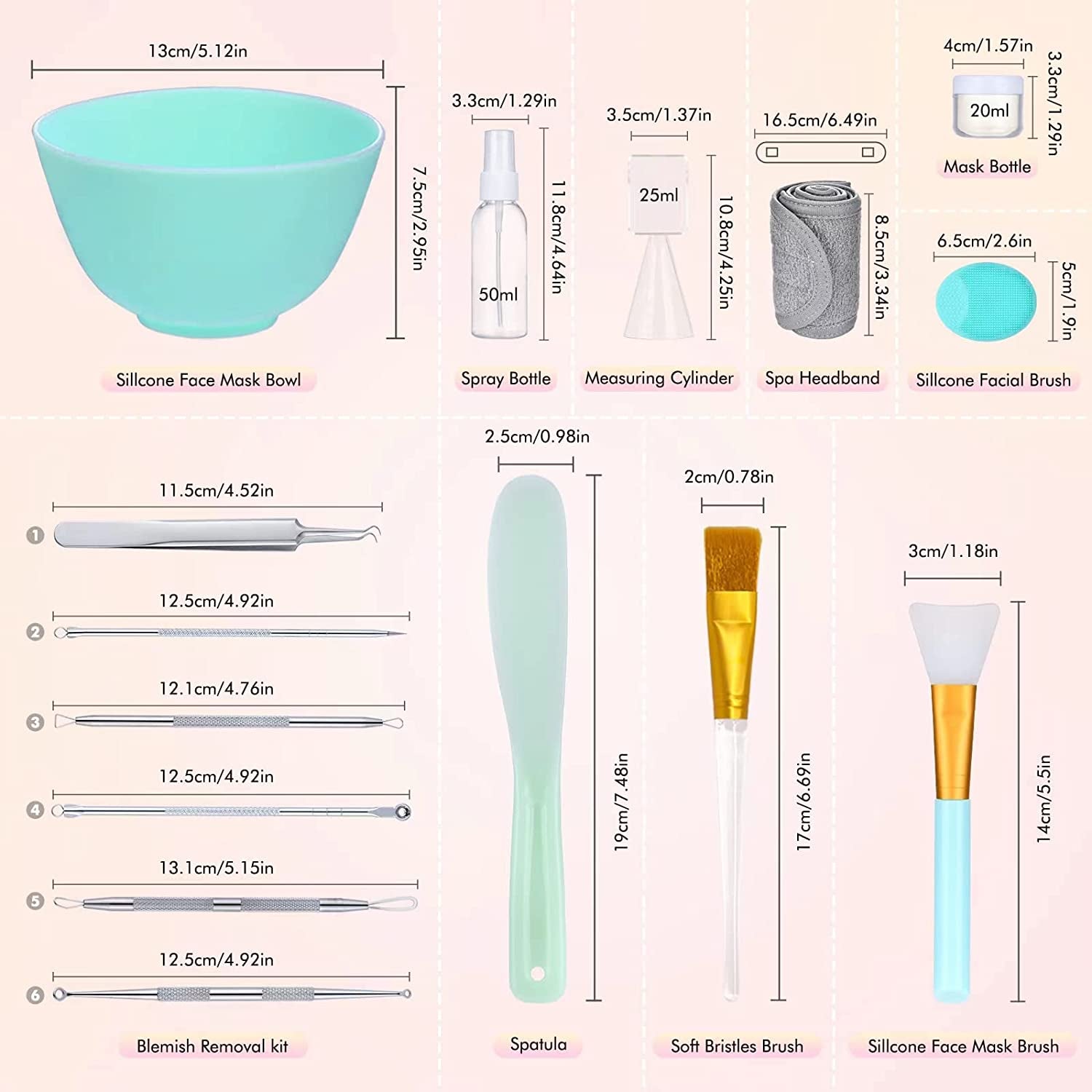 SHAREALL Face Mask Mixing Bowl Set with Silicone Facial Mask Bowl Mask Brush Cleanser Brush Spatula Headband Spray Bottle Pimple Popper Tool Kit Face Mask Applicator for Clay Mask & Jelly Mask 16PCS Health & Beauty > Personal Care > Cosmetics > Cosmetic Tools > Skin Care Tools SHAREALL   