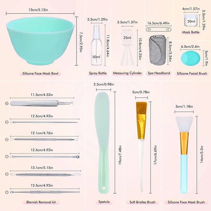 SHAREALL Face Mask Mixing Bowl Set with Silicone Facial Mask Bowl Mask Brush Cleanser Brush Spatula Headband Spray Bottle Pimple Popper Tool Kit Face Mask Applicator for Clay Mask & Jelly Mask 16PCS Health & Beauty > Personal Care > Cosmetics > Cosmetic Tools > Skin Care Tools SHAREALL   