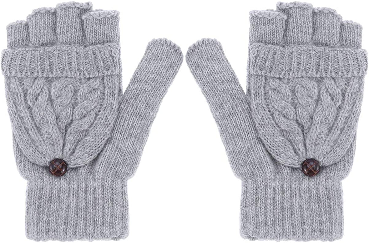 UEETEK Women Winter Warm Wool Knitted Convertible Fingerless Gloves with Mitten Cover (Brown) Apparel & Accessories > Clothing Accessories > Gloves & Mittens UEETEK Grey  