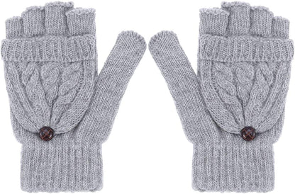 UEETEK Women Winter Warm Wool Knitted Convertible Fingerless Gloves with Mitten Cover (Brown) Apparel & Accessories > Clothing Accessories > Gloves & Mittens UEETEK Grey  